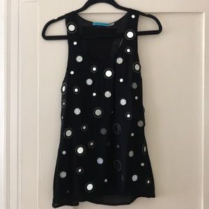 Alice + Olivia Black Mirrored Embellished Tank
